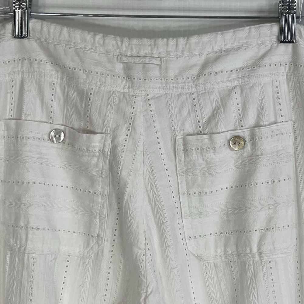 Sundance Gigi Wide Leg Pants Size L White Eyelet Drawstring Lined Cotton *READ* - Picture 6 of 14